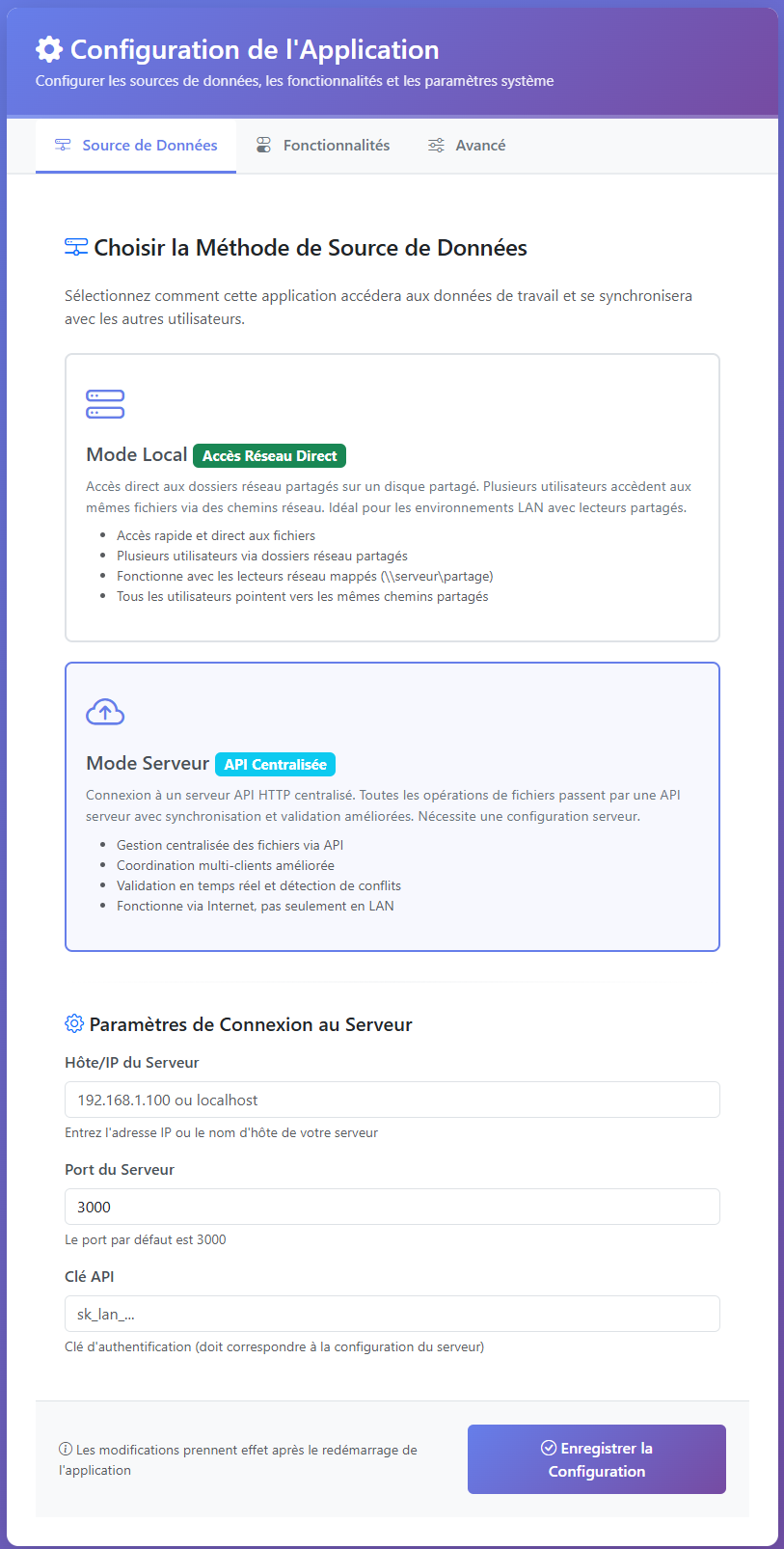 Schéma : mode serveur local (LAN)