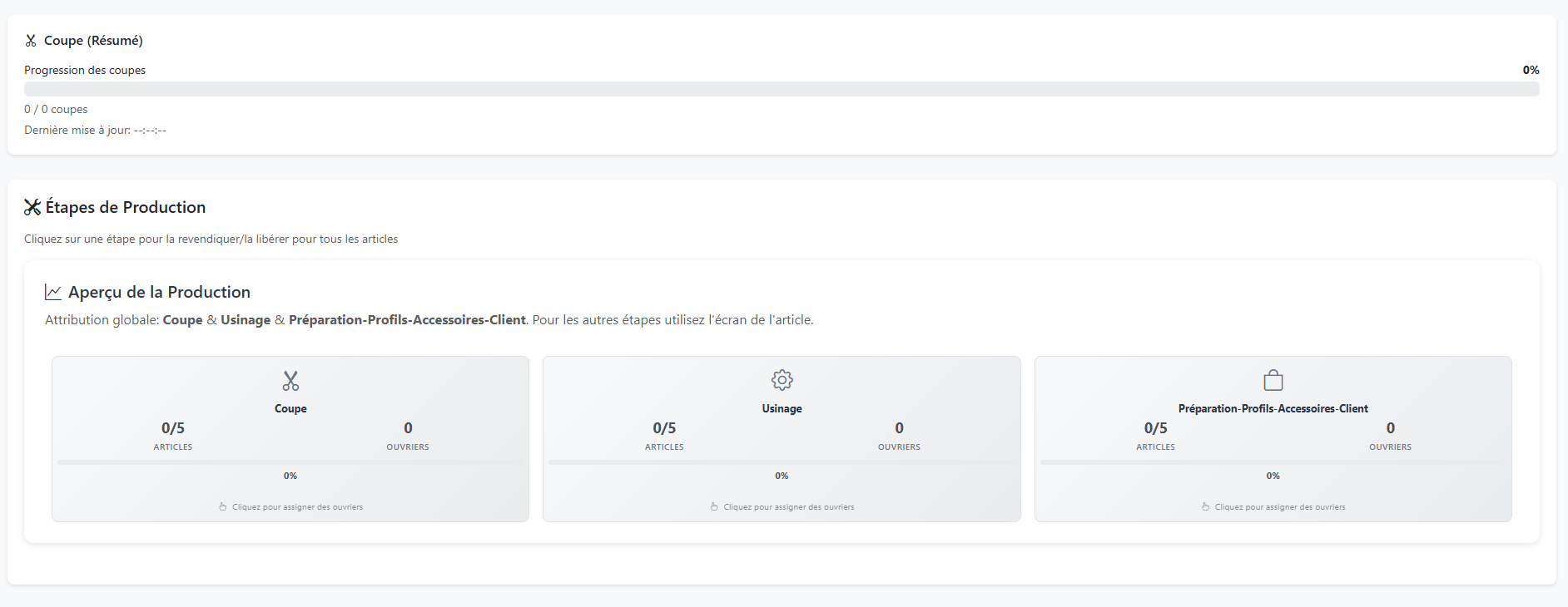 Capture d’écran — Étapes de production